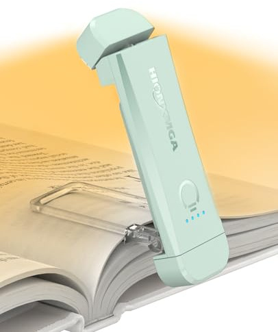 HIONXMGA Leselampe Buch Klemme, Augenschonende Leselampe Buch,3 Farben & Stufenlosem Dimmen, Wiederaufladbar Leselicht, Perfektes für Buchliebhaber, Kinder,Minze