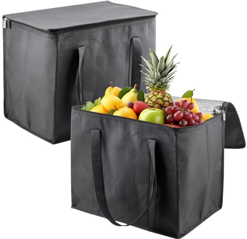 DAKFOOK 2 Pack Food Delivery Bag, 30L Cool Bags with Zip, Insulated Grocery Shopping Bags, Thermal Cooler Bag Box for Shopping, Camping, Picnic