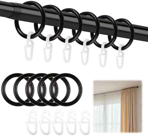 200 stycken gardiner, hängande ringar och plastgardinkrokar, gardinringar för 30 mm innerdiameter, ringar för gardinstång med krokar, gardinringar, för fönstergardin, sänggardin, duschdraperi