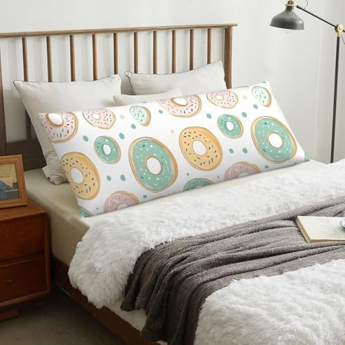 Federa per cuscino per il corpo con cerniera – 50 x 137 cm con stampa colorata a ciambelle, morbida e confortevole, federa lunga rimovibile