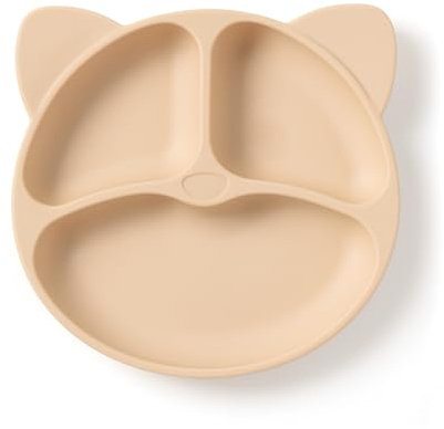 UZYXC 1 Silikon Kinderteller mit Saugnapf, 3-Fach Unterteilter Baby Teller für Beikost - Mikrowellen & Gefriersicher (-20°-200°C), Anti-Rutsch Design mit Katzenmotiv (20x21cm)