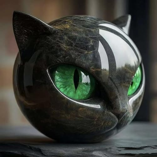 Generisch Schwarze Katzen-Steinskulptur, Schwarze Skulptur Eines Katzenkopfes, Handgeschnitzte Kristall-Heilungsstatue, Niedliche Katzenstatue Aus Heilstein Zum Stressabbau, Für Zuhause Oder Büro (A)