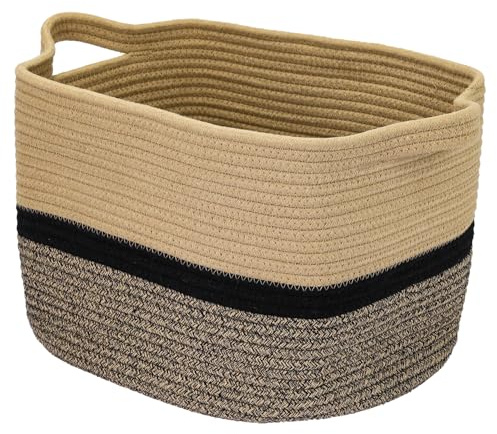 HMF Cesta de almacenamiento con asas extendidas, cesta de algodón, 36 x 30 x 25 cm, color miel negra