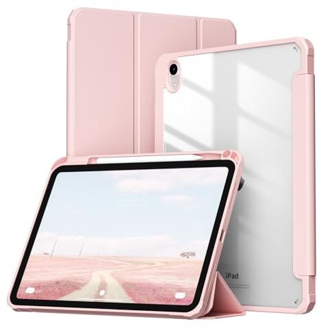 BQDIYOO Coque pour iPad (A16) 11 Génération 11 Pouces 2025 / iPad 10 Génération 10.9 2022 Étui de Protection avec Porte Pencil, Dos Transparent, Veille/réveil Automatique, Rose