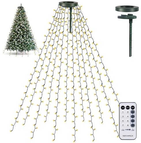 TW SHINE Christmas Tree Lights, 448 LED Christmas Waterfall Tree Topper Lights with 8 Lighting Modes & Remote, 8.2FT X 16 Lines String Light for Indoor Outdoor Yard Party Xmas Decoration, Warm White