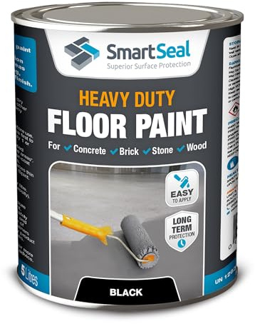 SmartSeal Heavy Duty Floor Paint - Black, 5L - Hard-Wearing Garage Floor Paint with Anti-Slip Mid-Sheen Finish – also Ideal for Decking, Warehouse flooring, Brick, Concrete, Stone & Wood