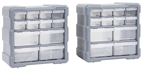 Mokuyary Organisateurs Multi-tiroirs avec 12 Tiroirs Lot de 2 26,5x16x26 cm, Casiers à Tiroirs Organiseur de Rangement, Boîte à vis outils pour petites pièces, Garage, Atelier
