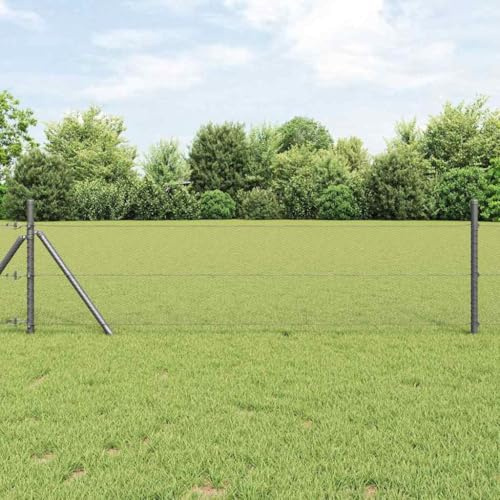 Clôture de jardin avec poteau - Gris - 0,4 x 25 m - Acier revêtu de PVC - Tresse d'extérieur robuste pour jardin et terrasse - Durable et résistant aux intempéries
