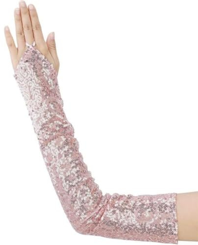 Pailletten-Handschuhe, 1 Paar, lange fingerlose Glitzerhandschuhe, funkelndes reflektierendes Design, atmungsaktives Polyestergewebe, für Bühnenaufführung, Cosplay(Rose Pink)