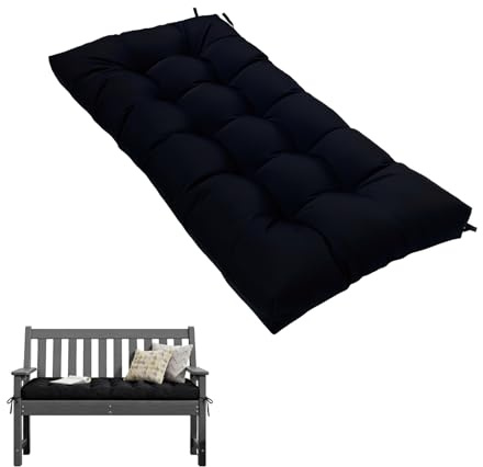 Wasserdichte Outdoor Bankauflagen Sitzkissen, 180 * 50 * 10cm, Schwarz | Sitzauflage Bank mit Bänder, Weich und Bequem, PP-Baumwollfüllung, für Gartenbankkissen, Schaukeln und Terrassen