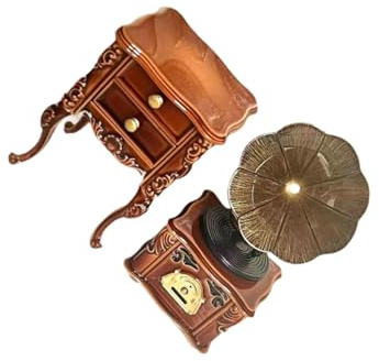 TWISAXC Mini Gramophone pour Maison de poupée, Accessoires pour Maison de poupée, Table Chevet, mobilier Miniature à l'échelle 1/12 pour la décoration d'un Bureau, Mini