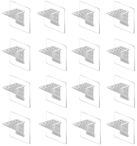 16Pcs Cupboard Shelf Supports, Self Adhesive Furniture Holder Bracket, Heavy Duty Punch Free Shelf Bracket, Transparent Shelf Support Pegs for Furniture Cabinet Closet Bookcase Shelf