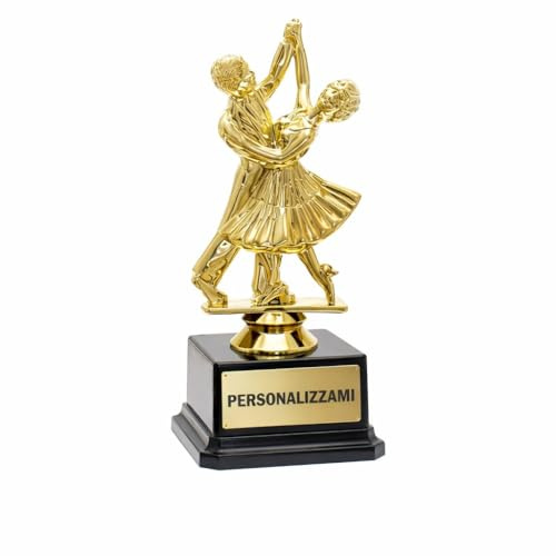 D&Vlab Trofeo Ballo Coppia in Oro 17 cm Personalizzabile con targhetta, Coppa Perfetta per Gare di Danza, saggi e premiazioni.