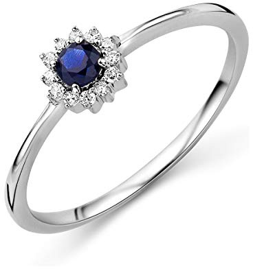 MIORE Damen Weißgold Saphir/Smaragd/Rubin Verlobungsring 9KT (375) mit Diamant Brillanten 0.05