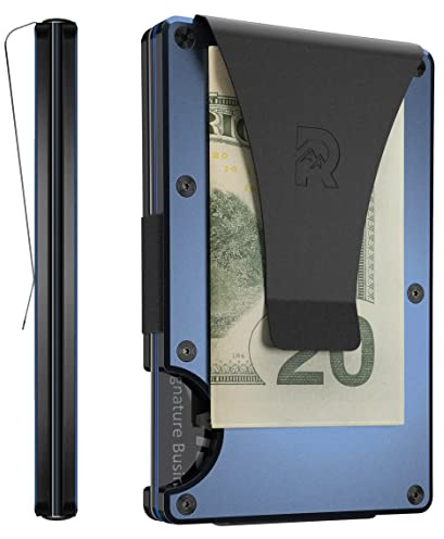 The Ridge Minimalistische, schlanke Geldbörse für Herren – RFID-blockierendes Kreditkartenetui auf der Vorderseite – kleine Herren-Geldbörsen aus Aluminium und Metall mit Geldklammer (Marineblau)