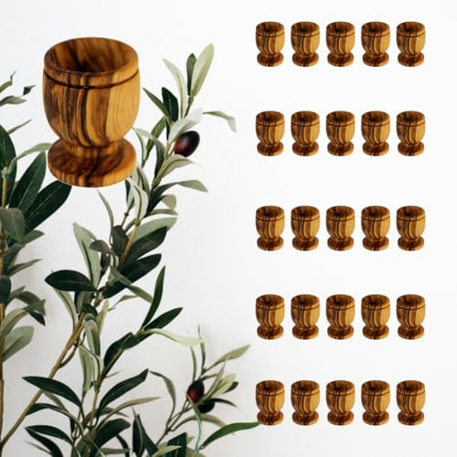 Holy Land Market Kelch aus Olivenholz, Kommunionstassen, 4,1 cm, 25 Tassen | Inklusive Echtheitszertifikat Handgeschnitzt in Bethlehem.