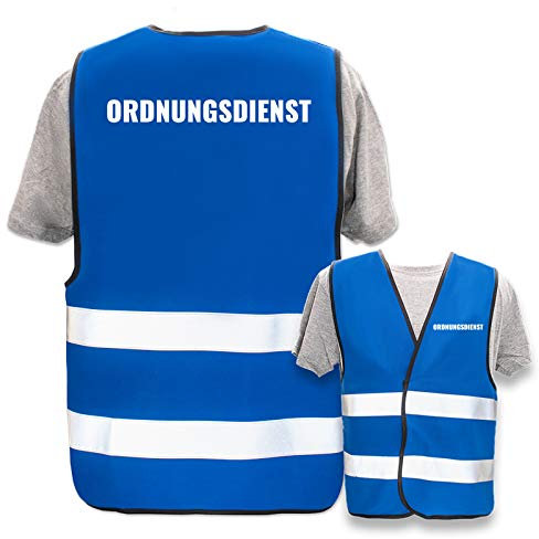 Bedruckte Marken-Warnwesten mit Leuchtstreifen * Standard- o. Reflex-Druck * Einsatzkräfte, Warnweste Begriffe Einsatzkräfte:Ordnungsdienst, Farbe + Größe:Blau (3XL/4XL)