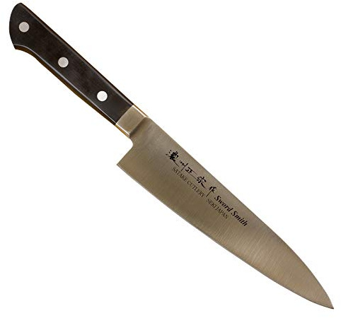 Satake Cutlery - Couteau de Chef Japonais 18 cm - Lame en acier inoxydable affûtée - Manche ergonomique en ABS noir - Polyvalence & Précision
