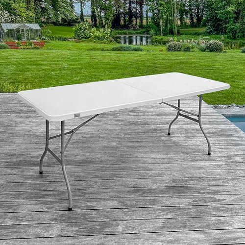 SKYLANTERN® Table Pliante 180x74x74 cm Rectangulaire Blanche - Table de Camping Pliante 6/8 Personnes Grand Largeur (74cm) - Table Pliante Exterieur en HDPE épais de 3,5 cm - Table de Jardin Pied