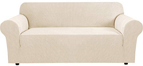 BellaHills Super Stretch Sofa Covers Couch Covers Sofa Slipcovers Furniture Protector for Sofas/Kids/Pets | Form Fitted Jacquard with Elastic Bottom, Thick Soft Non Slip (3 Seater，Natural)