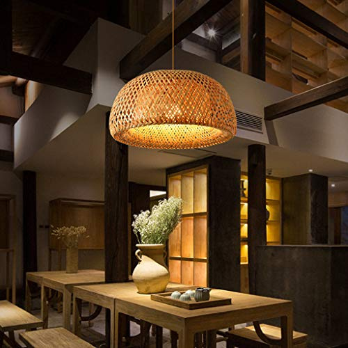 Lampada A Sospensione Vintage Lampadario Bambù Naturale in Rattan Intrecciato E27 Retro Altezza Regolabile Lampada Da Soffitto Ristorante Sala Da Tè Cafe Il Giro Paralume Illuminazione Luci ,38cm
