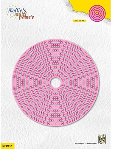 Nellie's Choice MFD147 Stanzschablone Kreis Doppelt Gepunktete Linie-Cutting Die-Multi Frame Dies 9 Stück-12,3 x 12,3 cm-für Karten Basteln-Bastel Scrapbooking-Scrapbook Zubehör, Rosa, 123x123mm