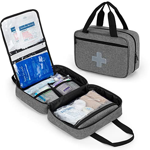 CURMIO Erste hilfe set auto, Tragbares Reise-Medizinischetasche, Notfalltasche für Haus, Auto, Camping, Wandern, Sport, Arbeit, Büro, Boot und Überleben, Klein und Leicht, Grau (Leere Tasche)