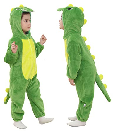 Doladola Bébé grenouillere À Capuchon,enfant Pyjama,Garçons Filles Barboteuse de style animal(Dinosaure Vert, 2-3 ans)