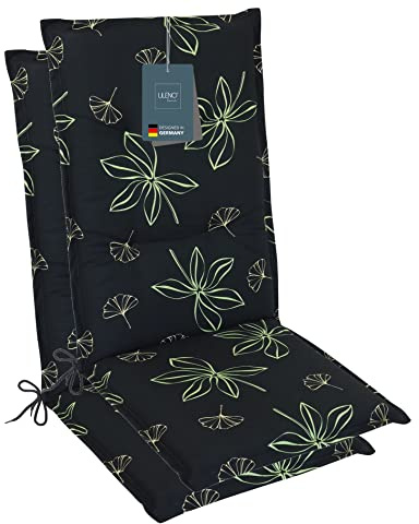 LILENO HOME Gartenstuhl Auflagen als [2er Set - Hochlehner] in Grafik-Blume | Grün - bequeme Liegen als Sitzauflagen für Gartenmöbel - Stuhlkissen für Gartenstühle und Klappstühle