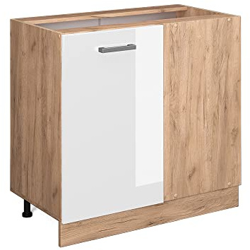 Vicco Eckunterschrank R-Line, Weiß Hochglanz, 86 cm | Verbindet zwei Küchenseiten · Ohne Arbeitsplatte · Höhenverstellbare Füße · 1 Tür · Großer Innenraum ✓