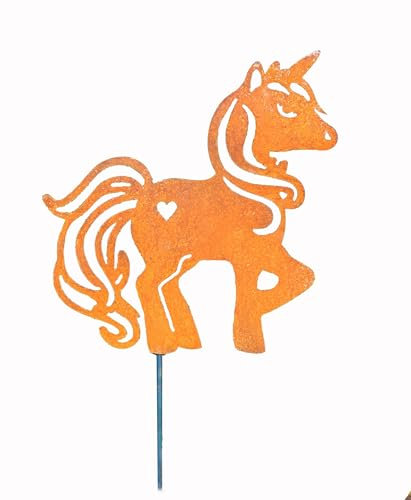 D&L Lasertec Edelrost Einhorn, Gartendeko, Pony, Gartenstecker, Rost, Metall, mit Stab