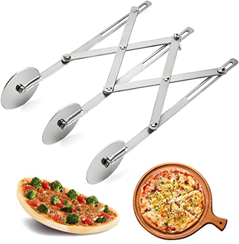 Pastry Cutter Stainless Steel Dough Cutter Roller Divider Adjustable Pizza Slicer Multi-Round Pastry Knife Baking Cookie Dough Cutter Divider (3 Wheel)
