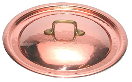 CREARTISTIC Runder Deckel aus reinem Kupfer - 22 cm, für runde Kupfertöpfe und pfannen mit einem Innendurchmesser von 21 cm, innen verzinnt, mit Messinggriff, handgefertigt - 100% Made in Italy