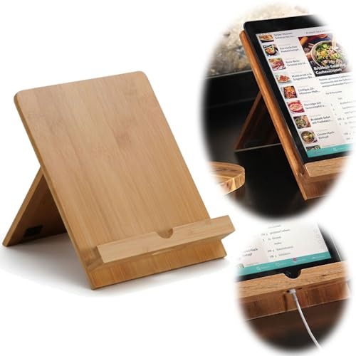 LS-LebenStil Holz Kochbuchhalter Bambus FSC 23x18cm Braun Tablett-Halterung | Ständer passend für ipad, Tabletts und Kochbücher | ideal als Tablet-Ständer, Buchhalter, Buchstütze, Leseständer