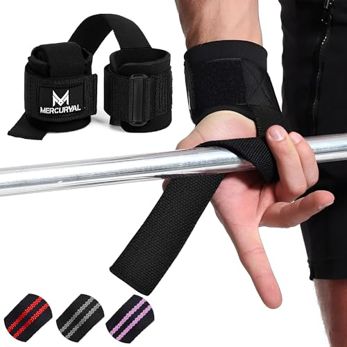 MERCURYAL Straps Gym med viktlyftning och powerlifting handledsrem - Gym armband - Lyftning Straps - Grip Remmar - Gym Grip Grips för Död Vikt (Svart)