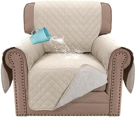BellaHills Sofa Cover 100% Waterproof Sofa Covers 1 Seater Armchair Covers Triple Non-Slip Sofa Slipcovers for 1 Cushion Chair Washable Sofa Protector for Kids/Pets (Chair 23,Ivory)