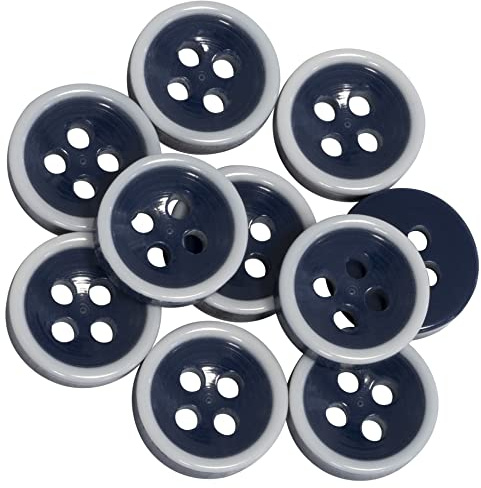 AERZETIX - C65636-10er-Set Nähknöpfe - rund Ø11.5x3.2 mm - mit rand - 4 löcher L18 18L - aus kunststoff - farbe: dunkelblau/weiß - öffnung 1.7 mm - kurzwaren nähen bekleidung stoffe