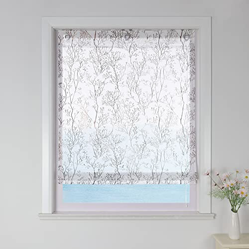 ESLIR Raffrollo ohne Bohren Raffgardine mit Ösen Transparent Gardinen mit U-Haken Ösenrollo Leinen Raffrollo im Landhausstil Braun BxH 100x140cm 1 Stück