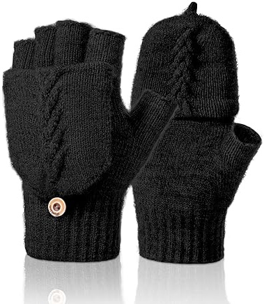Kiiwah vantar flip handskar vinterhandskar, Vrid svart, en storlek