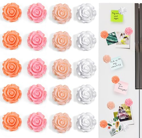 Vodolo 3D Flower Fridge Magnets,20 PCS Cute Locker Decorations for Girls in Middle School,Pink Magnetic Locker Accessories Refrigerator Sticker for Office Kitchen Iron Whiteboard