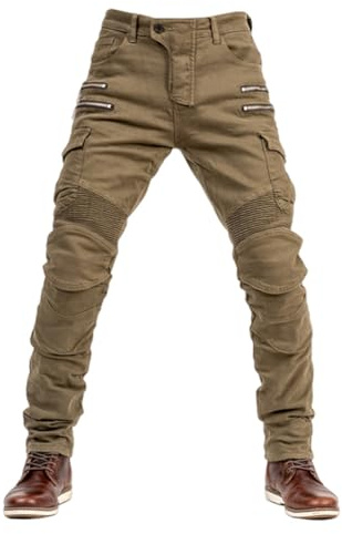 GIBZ Men Trouser Loose Straight Work Pants Motorcycle Pants Jeans with Protective Gear Khaki S