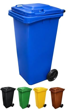 JARDIN202 - Contenedor de Basura Reciclables de Colores con Ruedas y Mango Antideslizantes | 120L, 240L, 360L, 800L y 1100L | 360 L (Azul)