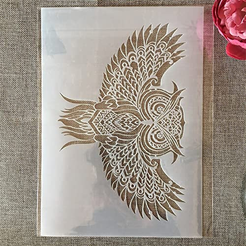 A4 29 cm Mandala fliegende Eule Schablonen zum Malen auf Holz, wiederverwendbare Heimdekor-Schablonen, Schablonen und DIY-Vorlagen für Schilder, Handwerk, Kunst