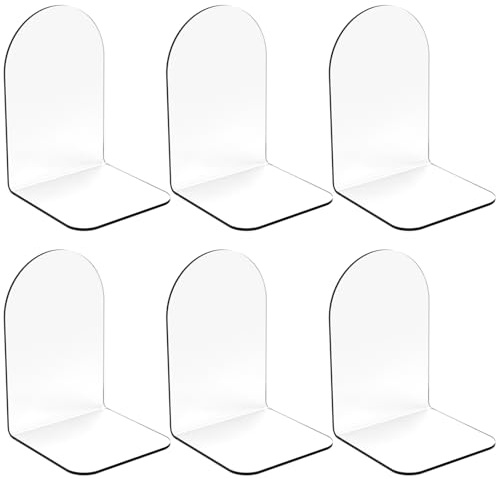 Merrynine Book Ends, 2 Pcs Acrylic Bookends for Shelves, Clear Book Holder, Plastic Bookends for Heavy Books, Book Stopper Organizer for Shelves, Desk, Office, School, 3.93X4.72X7.08