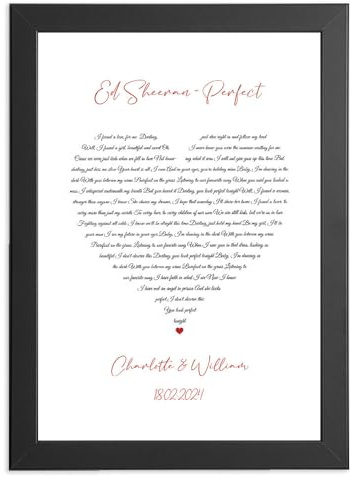 Romantic Personalised Print Gift - Any Song Lyrics for Valentines Day, Wedding Gift, First Dance, Music Art With Heart for Her or Him or Couple, Birthday Present - Choose your colour