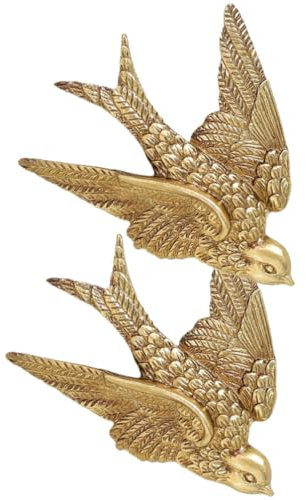 HANABASS Goldene Schwalben Wanddeko aus Kunstharz, 2 Stück, Detailreich