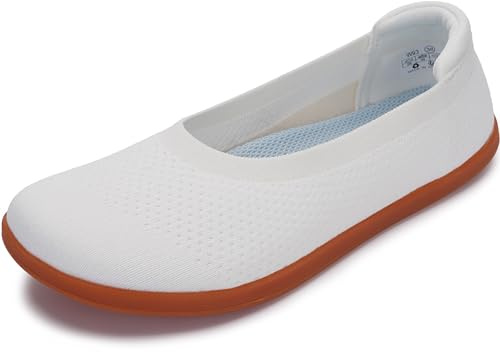WHITIN Women's Wide Toe Box Barefoot Ballet Flats Shoes Zero Drop Sole Minimalist Size 8 Knit Walking Dress Width Fit Low Heel Ballerina White Gum 39