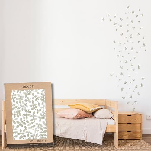 Adesivi Murali Bambini | Adesivi Cameretta Bambino Bimba Foglie Acquerello | Effetto Carta da Parati Adesiva | Copre 3 m² | 80 pezzi | TRESXICS (Grigio)