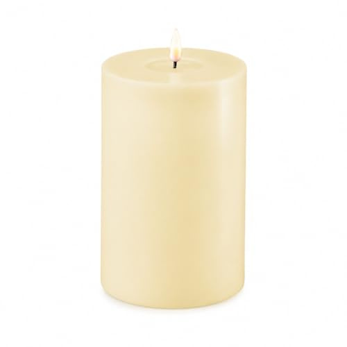 ReWu LED Kerze Deluxe Homeart, Creme, 10 x 15 cm | Indoor, Realistische Flamme, Echtwachsspiegel, Warmweißes Licht