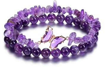CrystalTears Schmetterling Armbänder Set 2pcs echt Edelsteine elastischer Perlenarmbänder Damen Amulett Schmuck spirituelle Geschenk